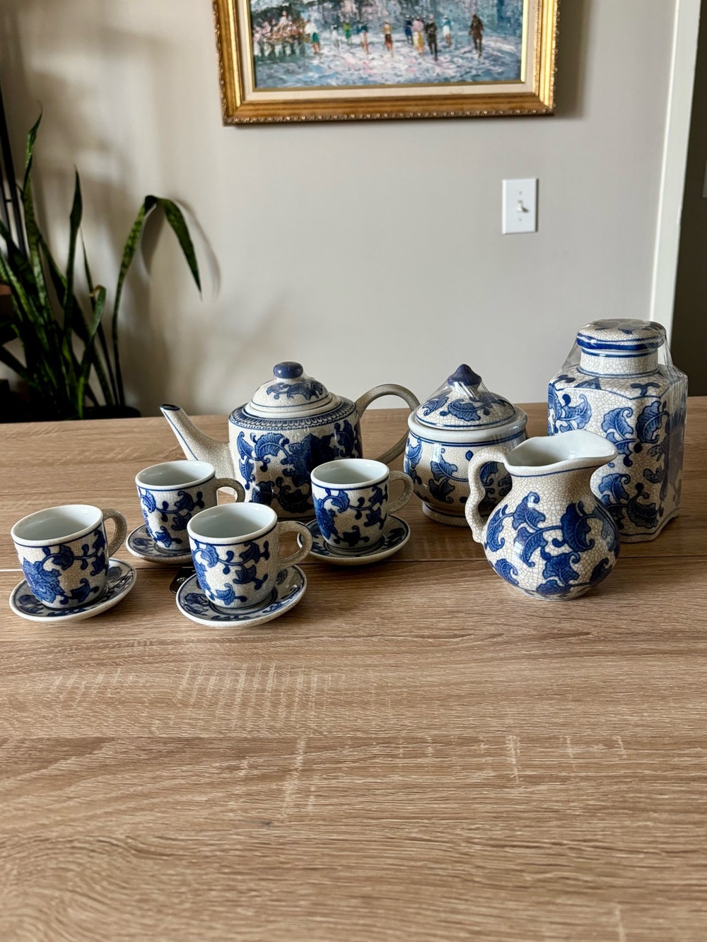 VTG 12 Piece Tea Set - Blue & White Chinese Crackle Glaze
